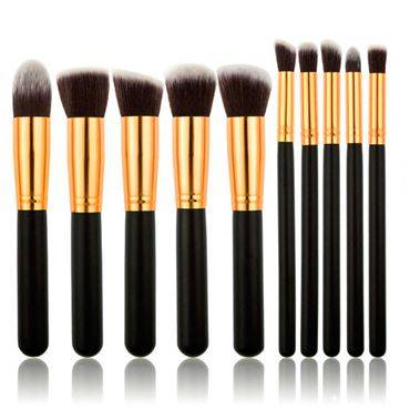 PRO Makeupborstar, svarta och guld, 10-pack