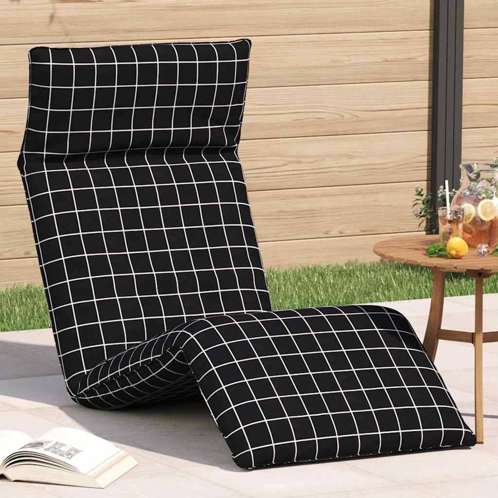 vidaXL Hopfällbar solstol svart rutigt mönster 175x54x8,5 cm oxfordtyg