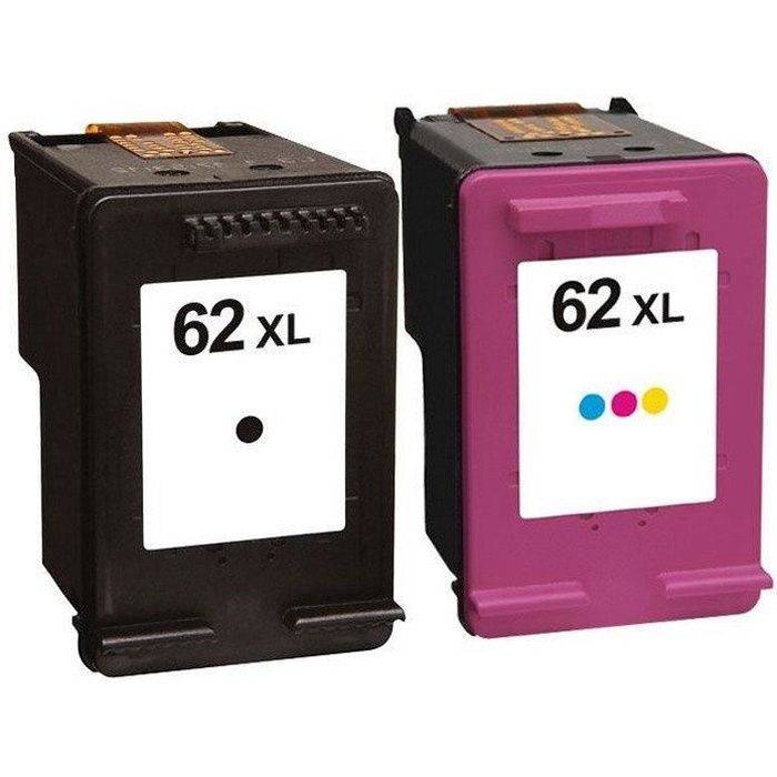 Packs 2 cartouches pour HP 62XL Noire et Couleur Compatible Premium