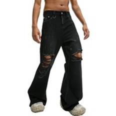 2024 Loose fit straight jeans Streetstyle ripped jeans for men Baggy black denim jeans