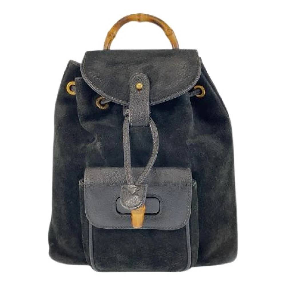 Gucci Vintage - Pre-owned Suede Bamboo Ryggsäck Svart Guld Vintage - Dam - ONE Size - Läder