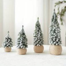 Konstgjord minijulgran, 1/4 st snöflockad julgran med säckvävsbas, unik juldekoration - Multifärgad (A,B,C,D,4 st)