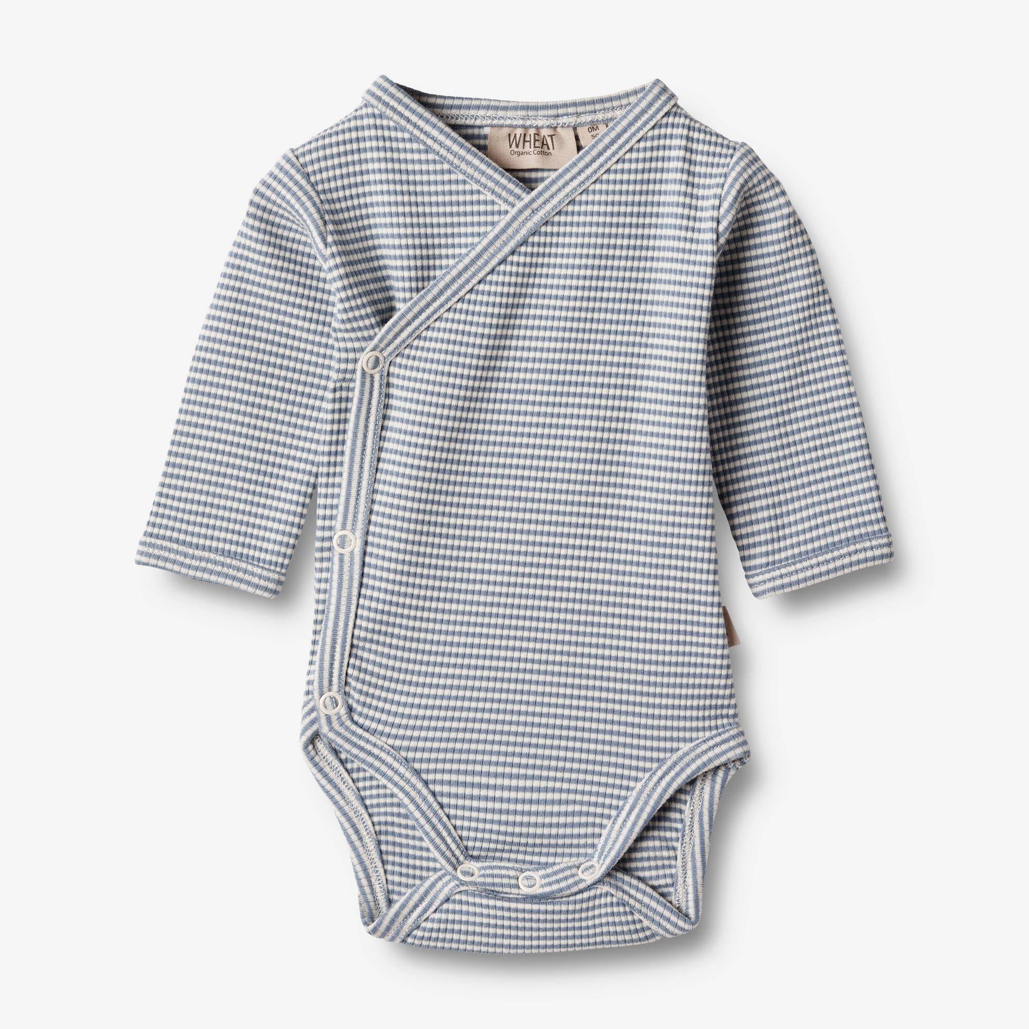 WHEAT® - Langærmet Slå-om Body Pil - blue stripe - Str 74.