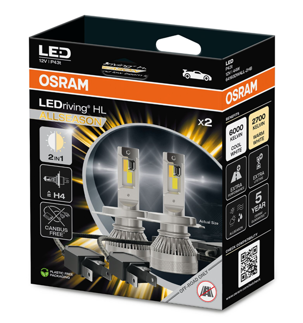 Osram H4 44W LEDriving ALLSEASON 2700k/6000k (2 stk.)
