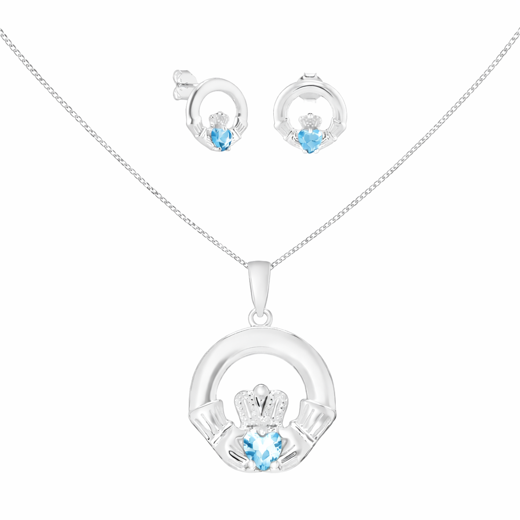 March Birthstone Claddagh Jewellery Set - 24"