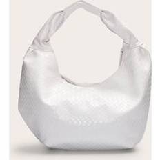 White PU Weave Slouchy Tote Bag - One Size
