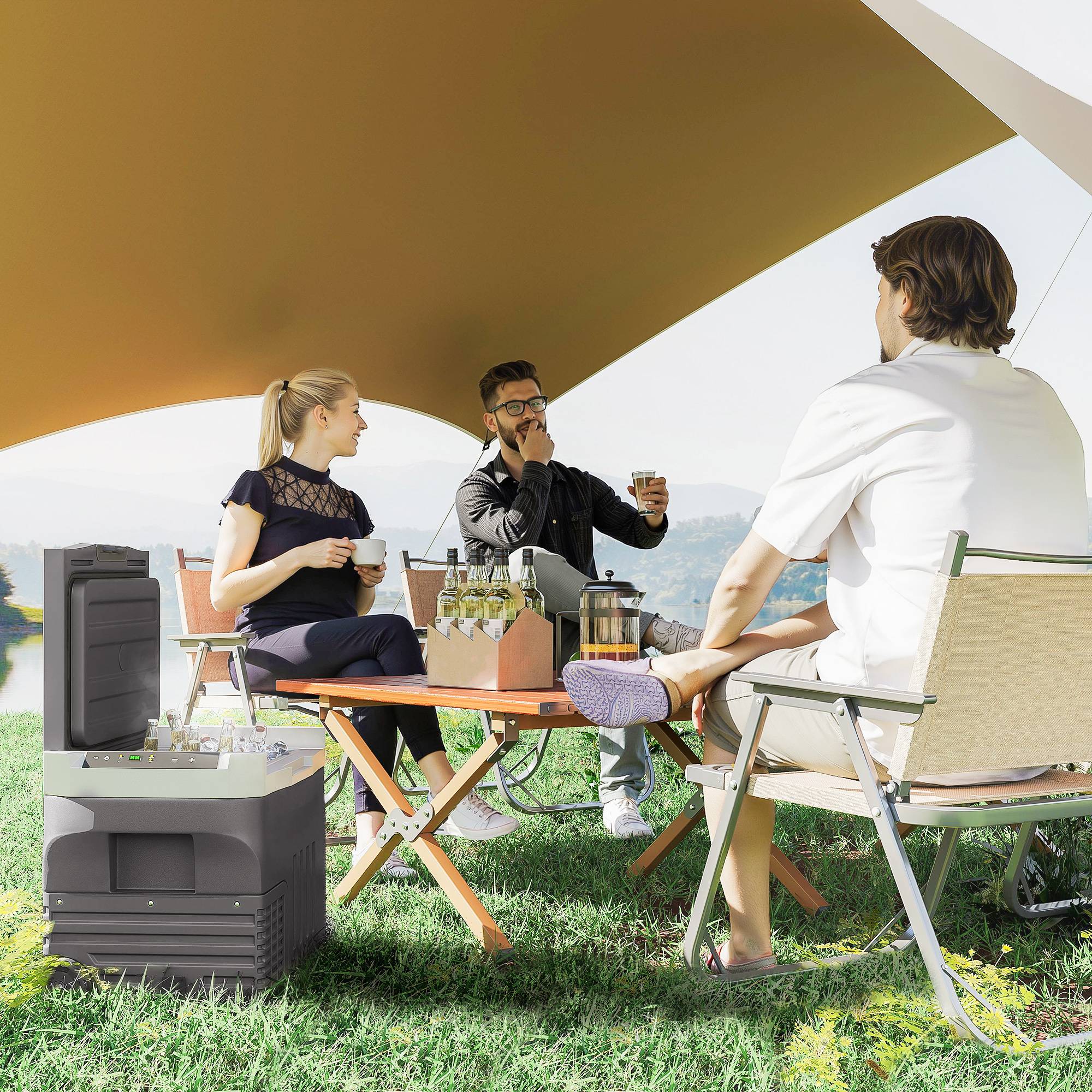 30 liters kompressorkøler elektrisk køleboks med LED ECO-tilstandstilslutning kølefunktion fryseboks termoboks minikøleskab 12/230 volt til bilstikkontakt lastbil camping sort