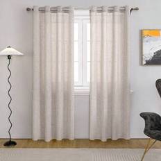 1 paneler halvlinneimitationsgardiner, ljusfiltrerande, bohemisk lantlig stil, utan snöre, öljett överst, 140-160 g/㎡, maskintvätt, med öljett, för va - Beige - Multi-size