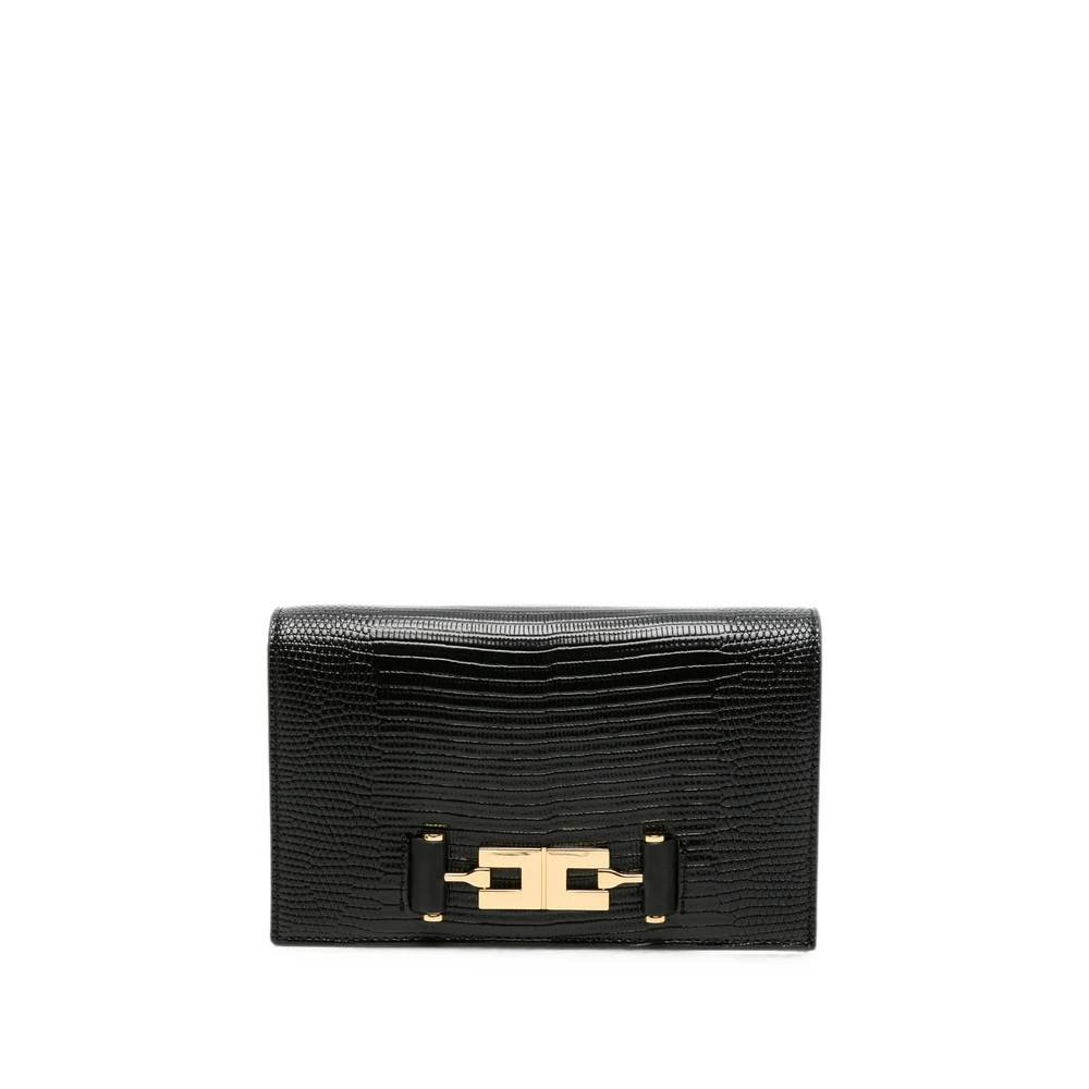 Elisabetta Franchi Mini skuldertaske med logo-plade og kæderem - Accessories - Dame - Sort - ONE SIZE - Uld