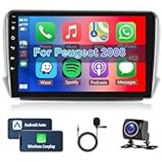 Hodozzy Android bilradio för Peugeot 208/2008 2012-2018 Radio Carplay trådlös Android Bil, Stereo Touchscreen 10 tum bilradio GPS Wifi Bluetooth Hifi FM RDS Radio 2 Din Skärm för Peugeot