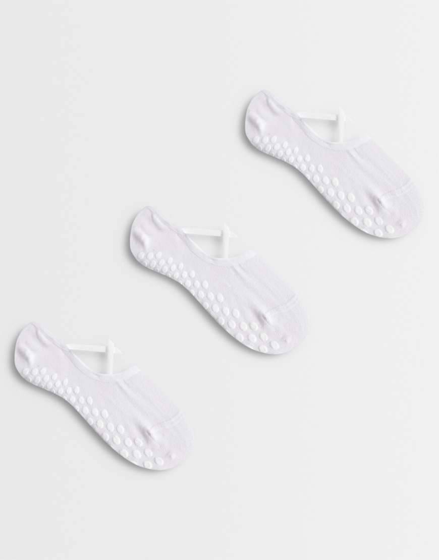 4505 - Pilates - Pakke med 3 par hvide sokker med anti-skrid-prikker og elastiske stropper - M
