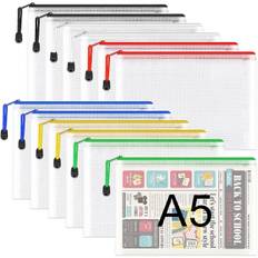 A5 Plastik Zip-mapper - 12 stk. A5 Mesh Lynlåspose Plastik Zip Lock-poser Dokumentmapper Fil Lynlåsposer Rejseopbevaringspose til Kontorartikler