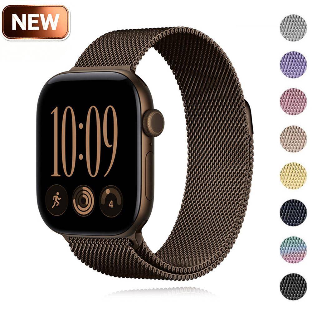 För Apple Watch Milanese Loop Armband 46 42 44 40 45mm Original Metall Correa Armband iWatch Serie 12 11 10 9 8 SE Ultra 3 4 Band brown