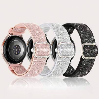 3-pack 20 mm bling glittrigt stretchigt nylon Solo Loop-armband kompatibelt med Samsung Galaxy Watch 4 5 6 7 FE 40 mm 44 mm/Watch 4 6 Classic 42 mm 46 (20mm)