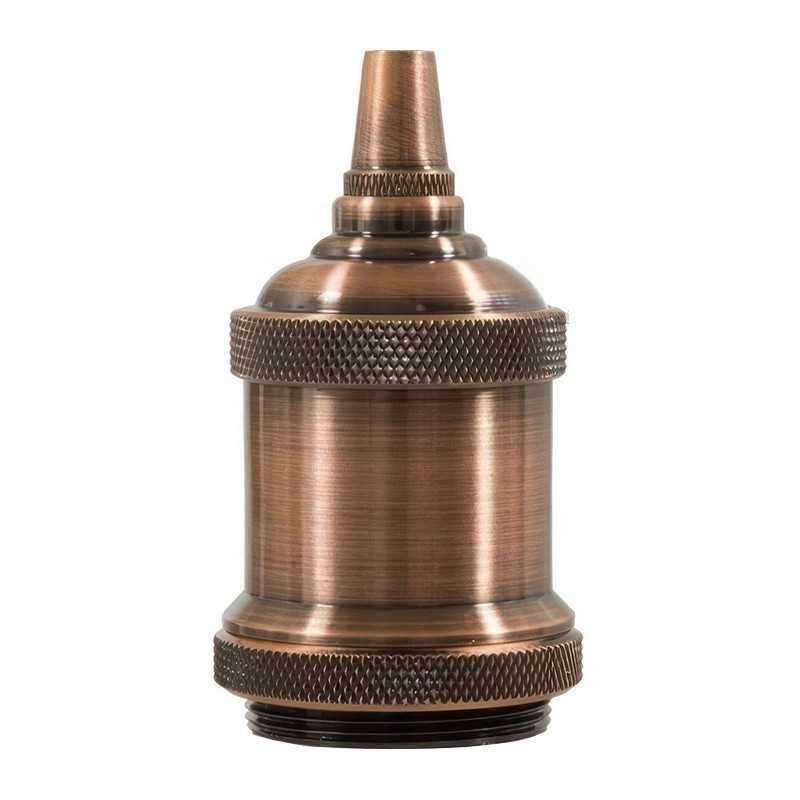 E27 massiv metal fatning med ledningsaflastning og ring - Mat kobber
