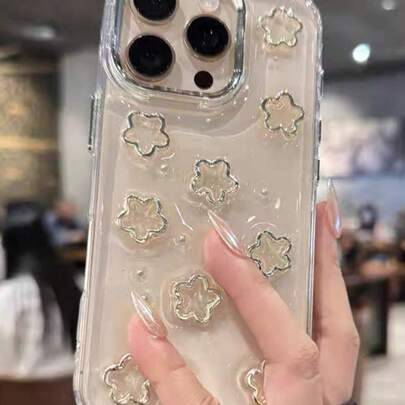 Ins Girly metall 3D rosett i harts mobilskal kompatibelt med 15 Pro Max, 14 Pro, 11, 15 Pro, 12P, 13PM, ny stil, unikt stötsäkert och stötdämpande sky - Genomskinlig (Multi-size)