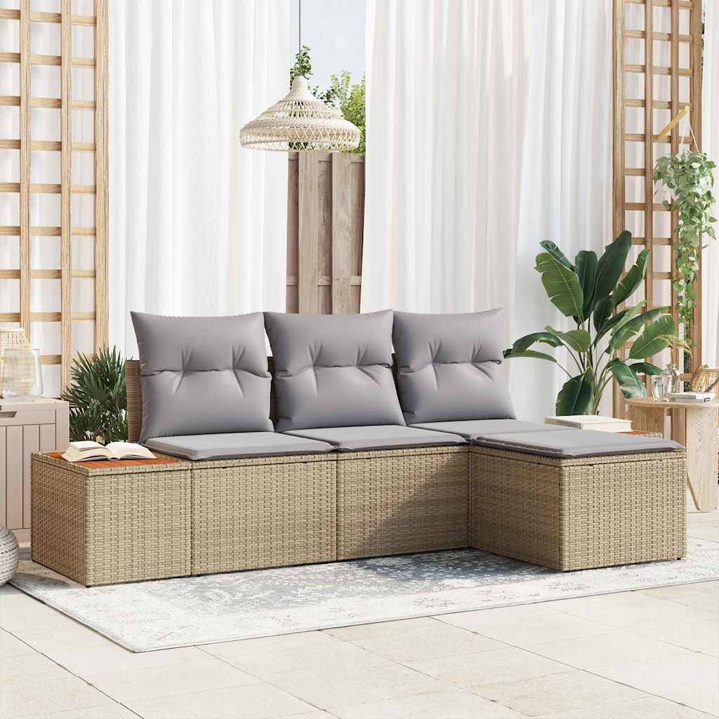 vidaXL Havesofa Sæt 4 stk. Beige og lys grå Poly Rattan