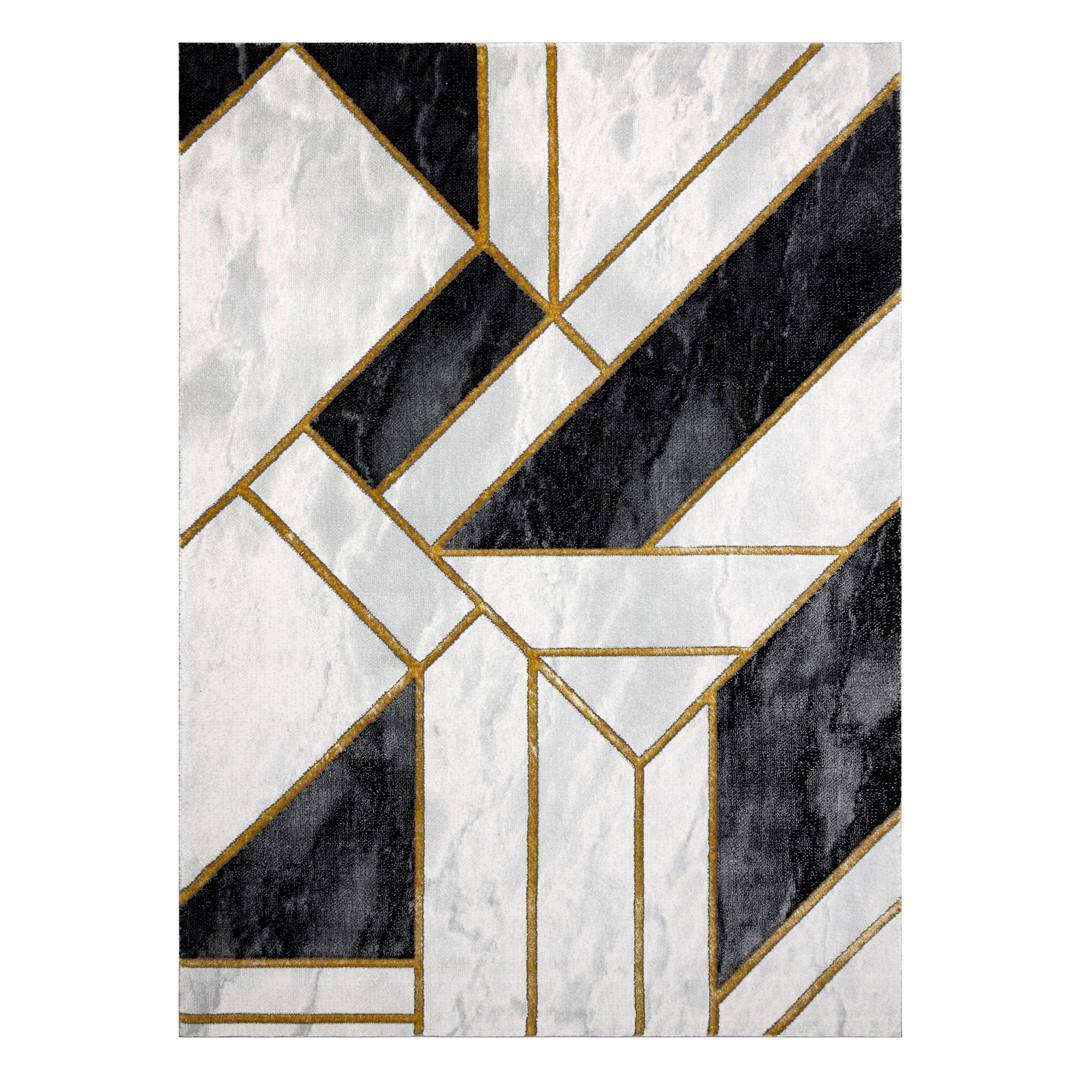 Gulvtæppe Hakano Estema Marble 3 - sort/creme/sennepsgul, 140×190 cm