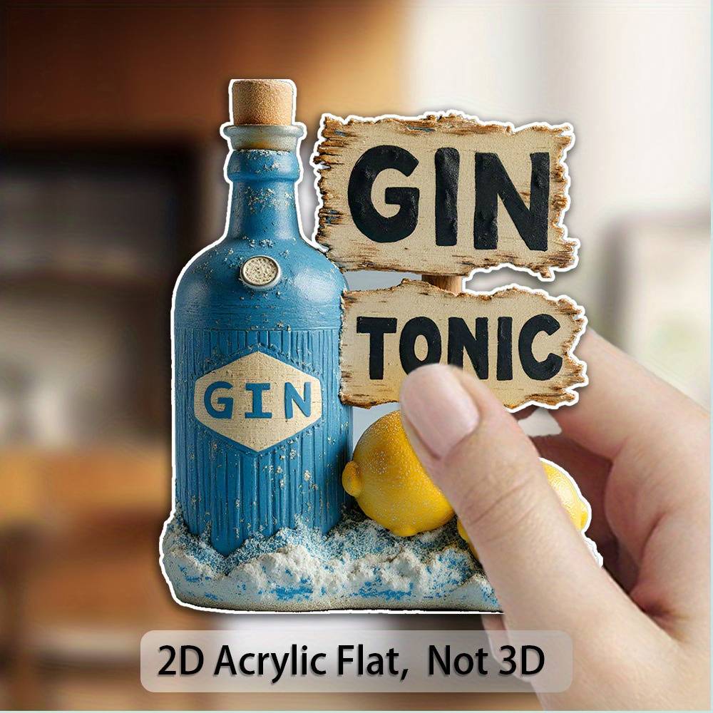 1pc Gin Tonic Themed Fridge - Gin & Lemon Design With "gin Tonic" Text - Acrylic Magnetic Sticker For Fridge, Freezer, Metal Cabinets - Retro British Shilling Sign Style For Gin Lovers, 2d Flat