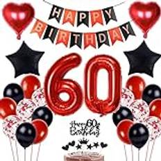 Dekoration 60 födelsedag svart röd, tårtdekoration 60-årsdag för kvinnor, röd 60-årsdag ballonger svart man, dekoration ballonger 60 år dam, födelsedagstårta 60 år