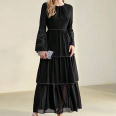 KLÄNNING MED PÄRLPLATTA BLOMSMÖNSTER PASSAD MIDJA - Svart - L,M,S,XL,XS,XXL,XXS,XXXL,XXXXL