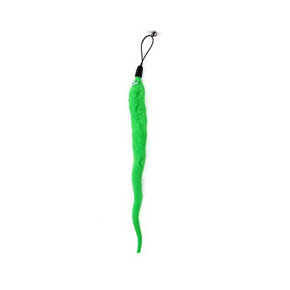 Feather Wand Cat Toy with Bell & Worm String - Interactive Teaser Set - Green
