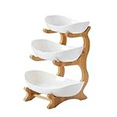 Decorative Pedestal Bowl 2/3 Tier Wood Fruit Basket Living Room Home Fruit Plate Snack Dish Creative Modern Dried Fruit Bowl Cake Stand Fruit Bowl Fruit Basket (White 3 layer)