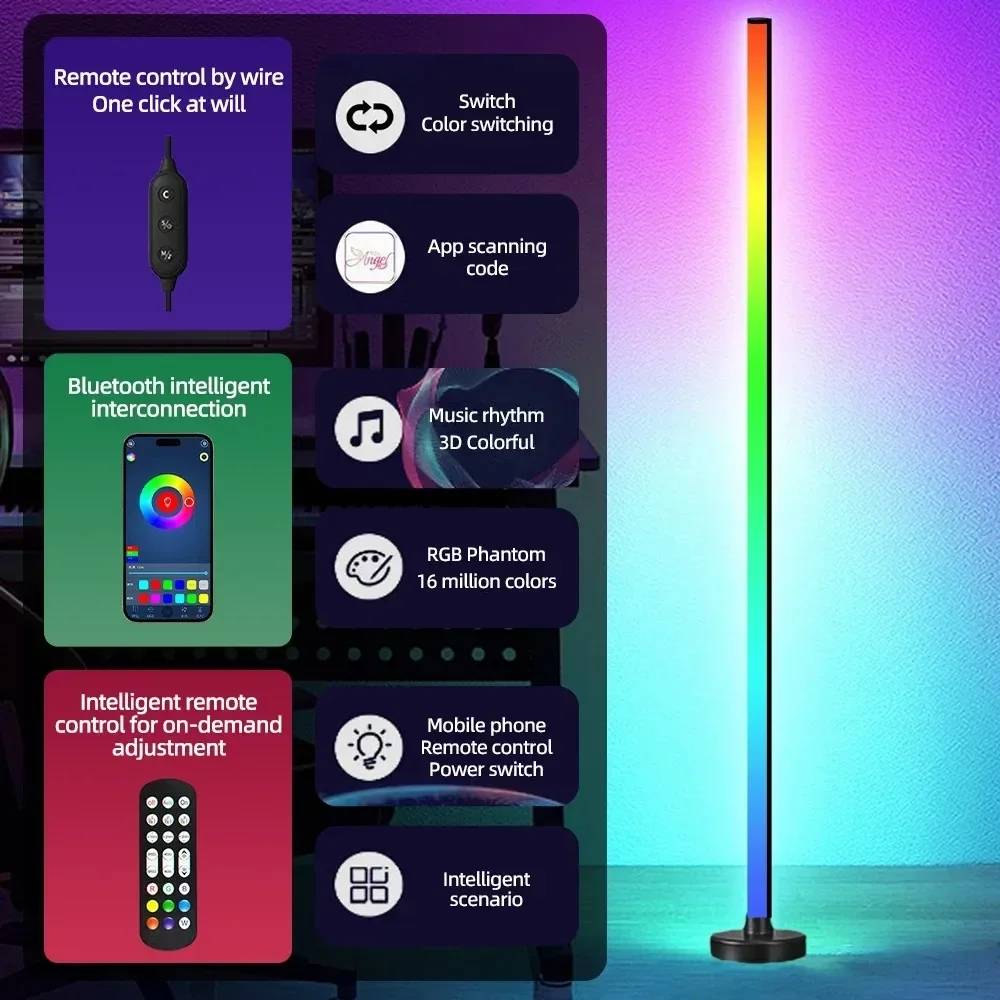 RGB Color Changing Ambient Light Modern Floor Lamp APP&Remote Control Music Sync for  Living Room Gaming Room Lighting