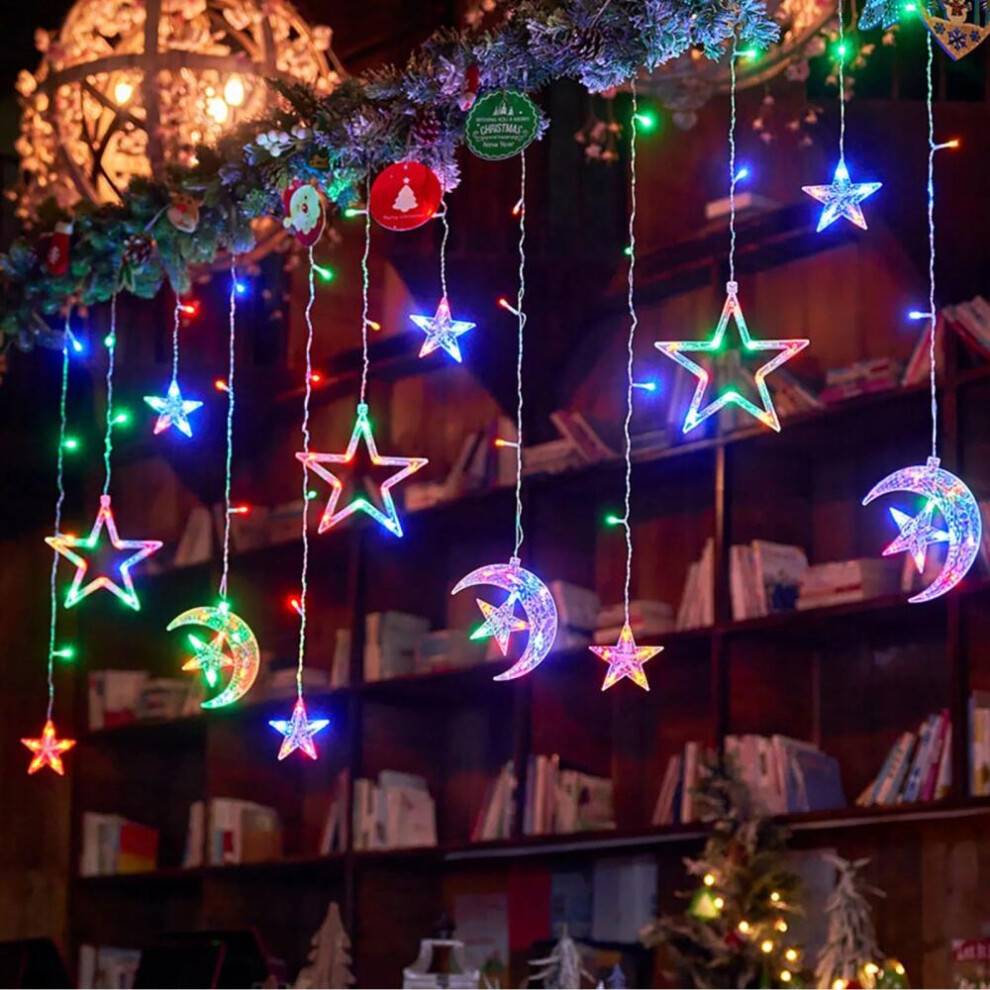 Julklappsgardinlampor Ramadan Fönsterlampor Dekorationer Inomhus, LED-stjärnemåneljus, Ljusslingor för festival, sovrum, trädgårds
