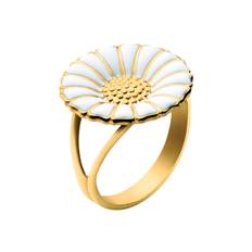 Georg Jensen Daisy Marguerit ring 18 mm, s�lv forgyldt med hvid emalje