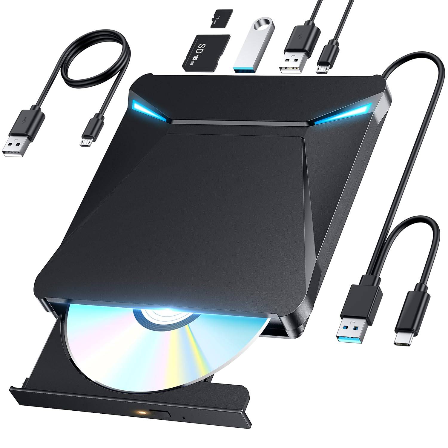 Innovative New DVD Drive External CD Drive Optical Drive External DVD Player Thin Quiet High Speed Processing Lightweight Slim Compact TF Compatible svart