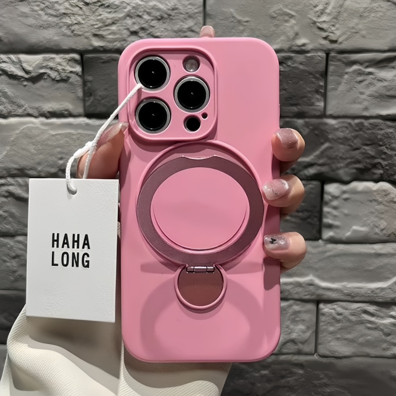 Original Liquid Silicone For Magsafe Magnetic Case For iPhone 16 15 14 13 Pro Max 360°Rotate Ring Holder Kickstand Soft Cover