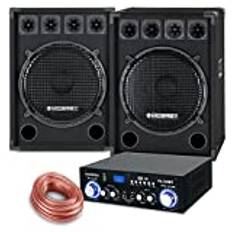 McGrey PA komplett set DJ-system PowerDJ-2500 (system med festlådor, högtalare, 2 x 800 watt, Bluetooth-slutsteg, förstärkare, högtalarkabel)