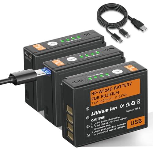 Mspalocell Paket 3 NP-W126S USB-batterier 1600 mAh USB Type-C-laddning,kompatibel med Fuji X-T100,X-T200,X100F,X100V,X-S10,X-A5,X-A10,X-E3,X-E4,X-Pro2,X-Pro3,X-T1,X-T2,X-T3,X-T10,X-T20,X-T30,X-T30 II