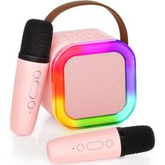 Karaoke Maskine til Børn og Voksne, Bærbar Bluetooth Mini Karaoke Mikrofon Sang Højttaler med 2 Mikrofoner og Lys, Legetøj