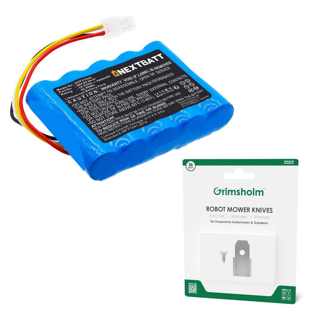 Batteri till Husqvarna Automower 315X m.fl. + robotgräsklipparknivar (36-pack)