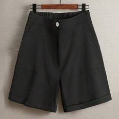 Summer Loose Casual Solid Color Pocket Elastic Waist Plus Size Ladies Shorts Summer Women Clothes Curve Plus Vacation Women Clothes Shein Curve - Black - 0XL,1XL,2XL,3XL,4XL