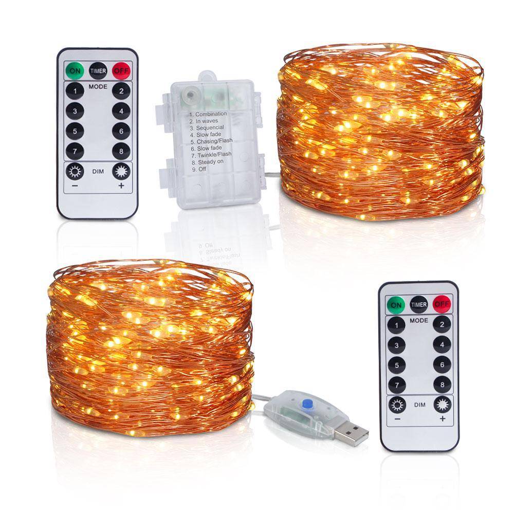 10M 20M Led String Light Koppartråd Fjärrkontroll USB Batteridriven Garland Christmas Fairy Light Led För Holiday Bröllopsfest Heminredning