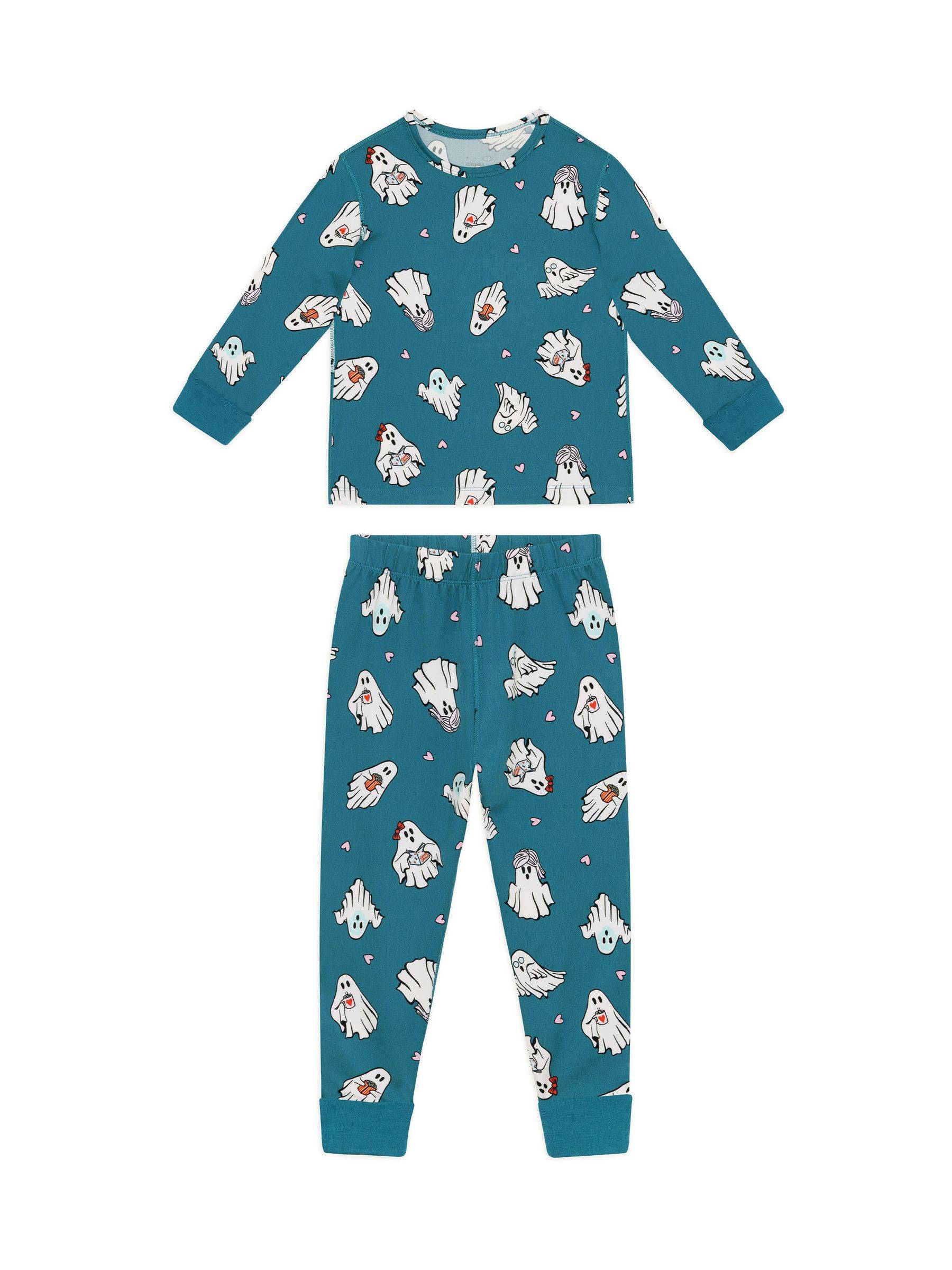 Chelsea Peers Chelsea Peers Green Kids Halloween Ghost Print Long Pyjama Set