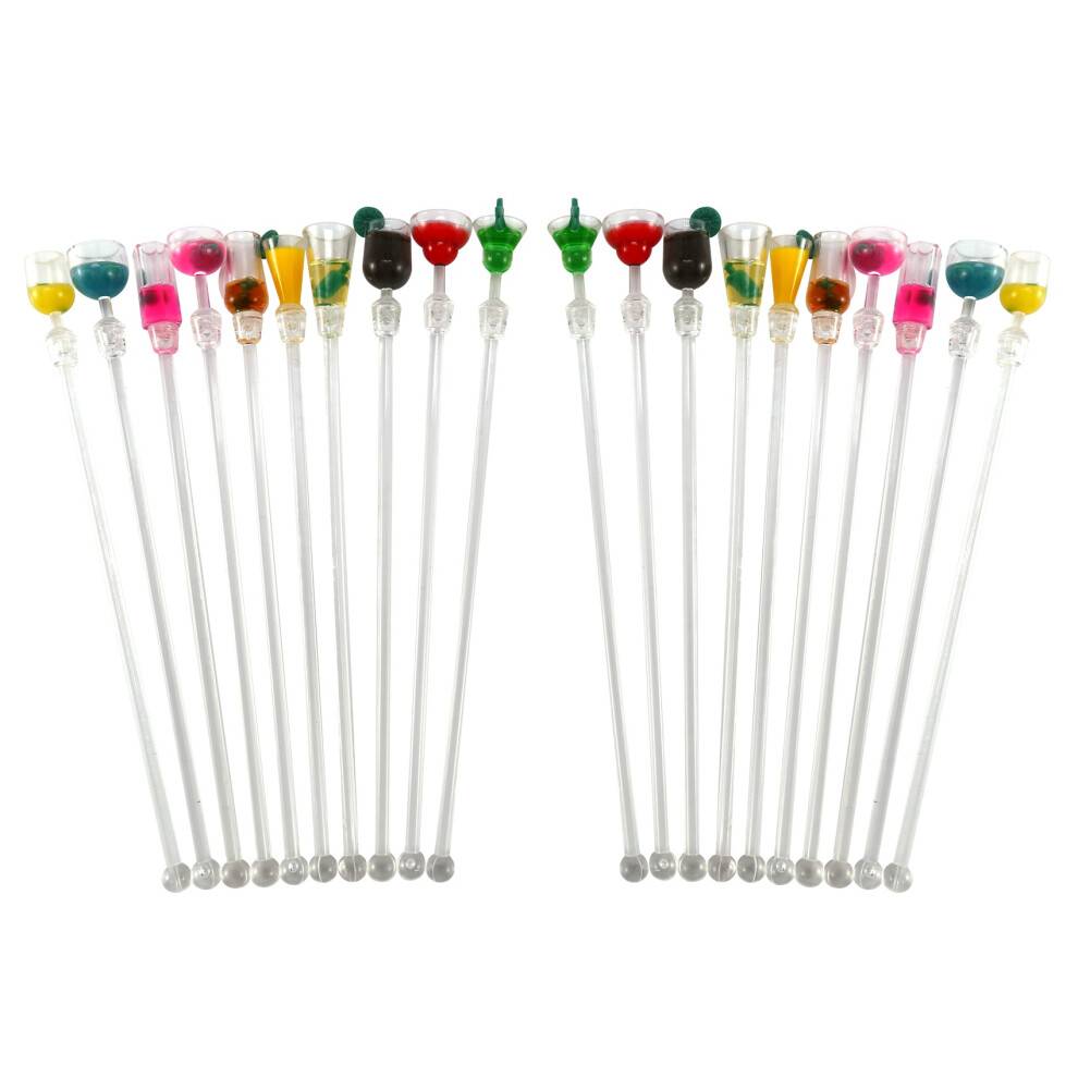 20Pcs Tropical Drink Stirrers Cocktail Drink Stirrers 9 inch Mixer Bar with Wine Glass Patterns, Reusable Gin Stirrers