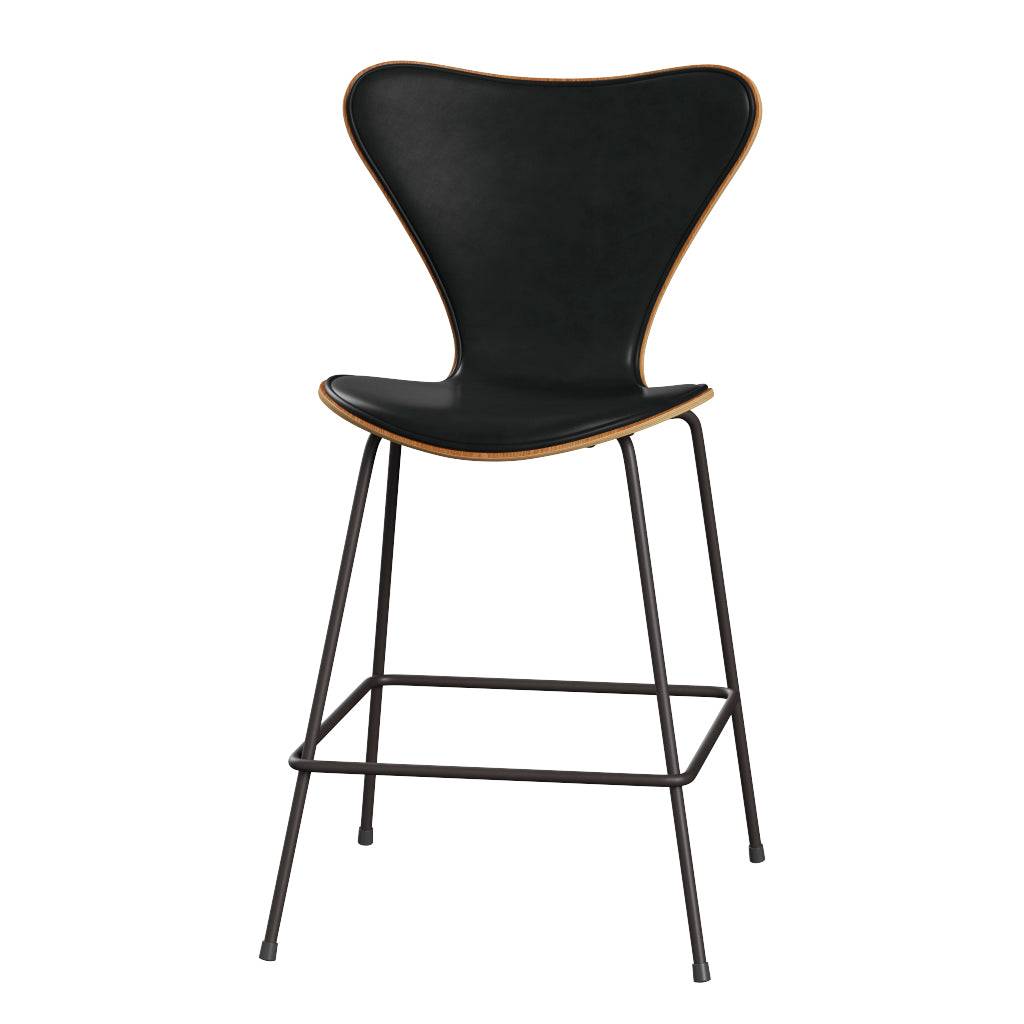 Fritz Hansen - 3187 lav barstol, naturfiner og forsidepolstret i Grace læder Elm - Sort læder - Warm Graphite stel - Jacobsen Plus