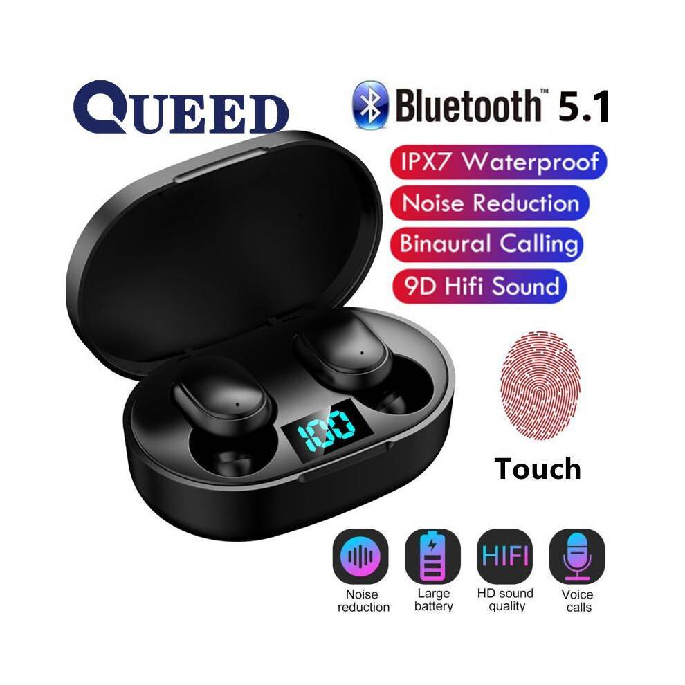(Black) Intelligent Number Display Bluetooth Headset Wireless Sports Mini In-Ear Stereo Earbuds