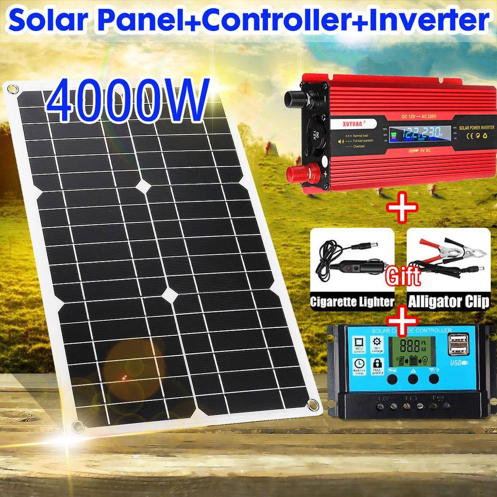 4000W Solar Power System Solar Panel Batteriladdare Solar Inverter Komplett sats Solar Controller 220/110V hopfällbar Solar Panel Inverter Kit svart