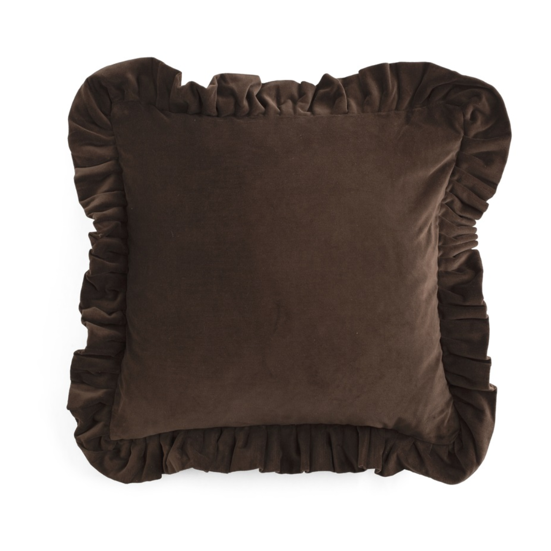 Kuddfodral i sammet med volang brun 45x45cm