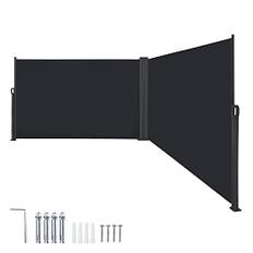 Aufun Sidomarkis utdragbar 200 x 600 cm, dubbelt solskydd av polyester, insynsskydd, vindskydd, markis för balkong, terrass, trädgård, camping, antracit