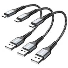 SUNGUY Micro USB-kabel kort [15 cm x 3] USB 2.0 18 W mikro snabbladdning och datakabel för Samsung, Huawei, Xiaomi, Kindle, Power Bank, Headset – Grå