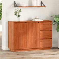 vidaXL Sideboard med låda Brun 111 x 34 x 75 cm Massivt tallträ