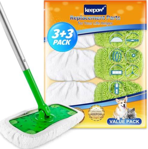 KEEPOW 6 stycken för Swiffer golvdukar återanvändbara, torra och våta torkdukar, kompatibla med Swiffer golvtorkare, förbättrat material, 2 färger för riktad rengöring, inkl. tvättpåse