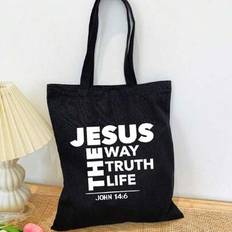 "Jeasus The Way Truth Life" Tryck Minimalistisk Lättvikt,Bärbar,Klassisk,Casual Mode Enfärgad tygväska Svart Shopping Original Unisex resväskor Hopfäl (En-Storlek)