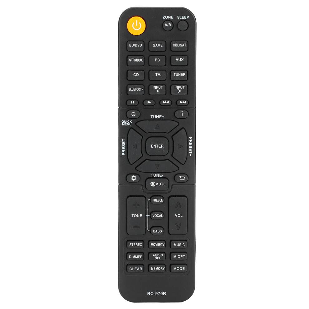 Onkyo AV-receiver fjernbetjening, nem at gribe fat i og betjene, smukt udseende, solid kvalitet, udskiftning med lang garanti